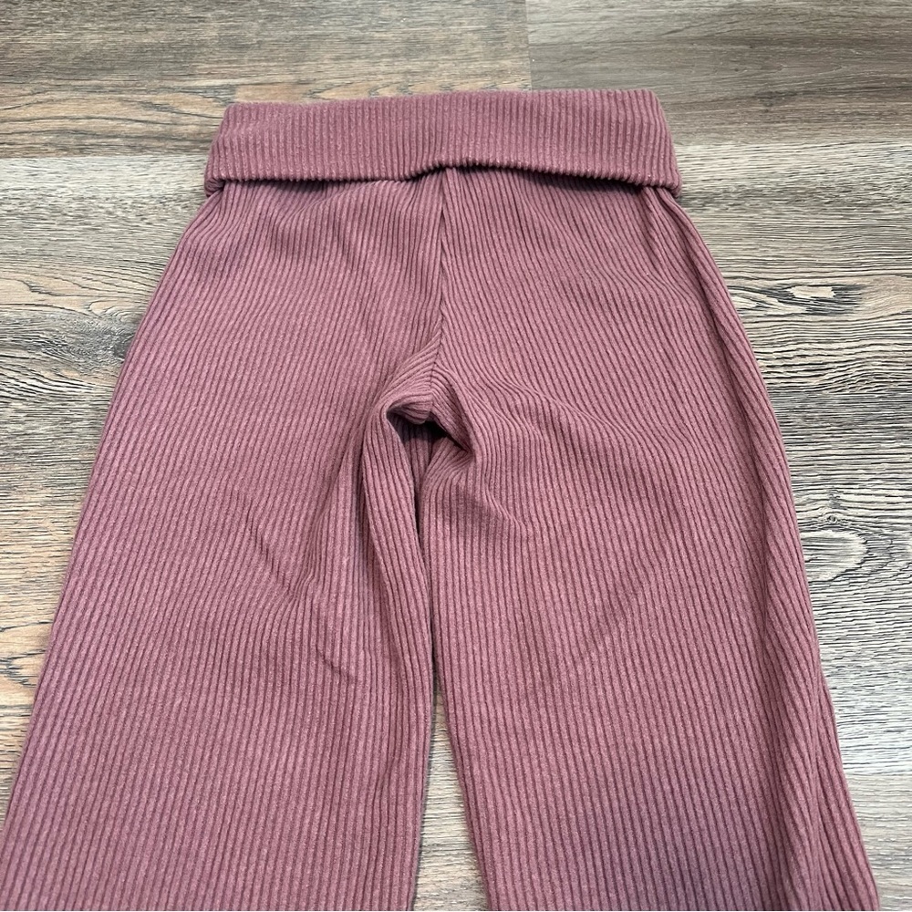 Wild Fable Ribbed Flare Pants in Pink Mauve Wide Leg Foldover Waist XS - Picture 4 of 6